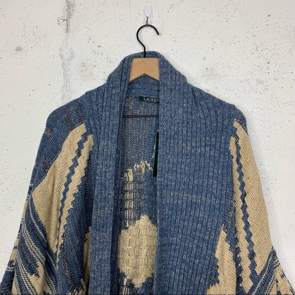 Lauren Ralph Lauren Vintage Aztec Knitted Wool Linen Blend Poncho Shawl Cardigan - Picture 2 of 16